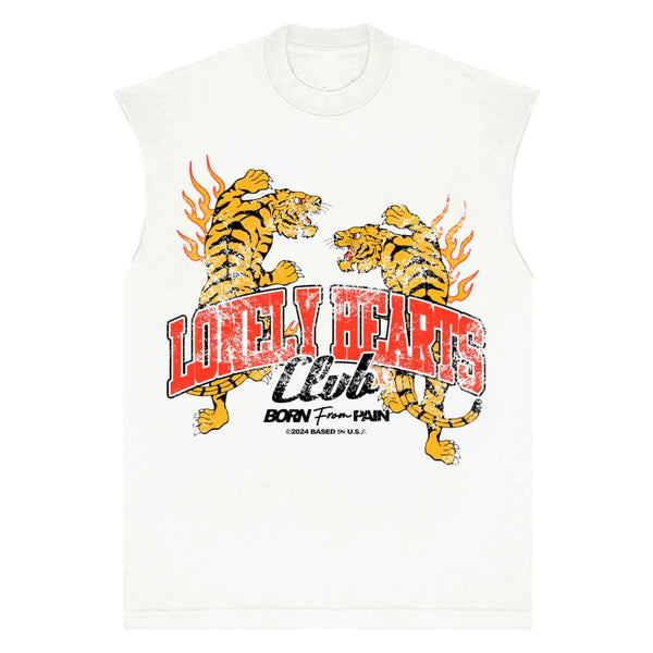 Lonely Hearts Born From Pain Sleeveless Tee “White”