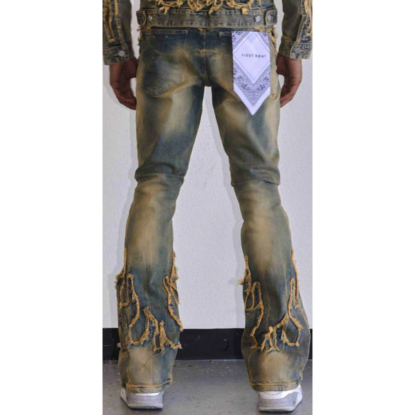 First Row Western Appliqué Stacked Jeans “Vintage Wash”