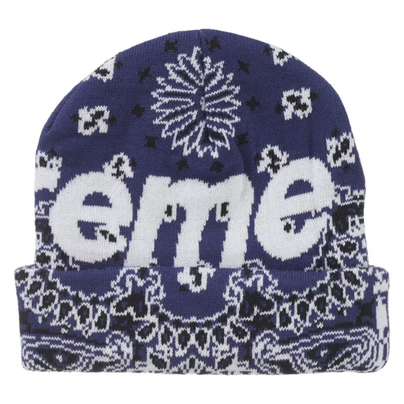 Supreme Bandana Big Logo Beanie “Navy”