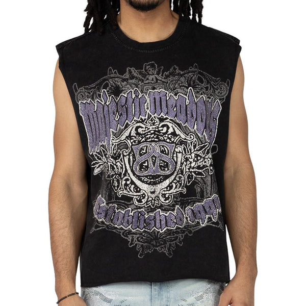 Smoke Rise Rhinestone Sleeveless Tee "Black"