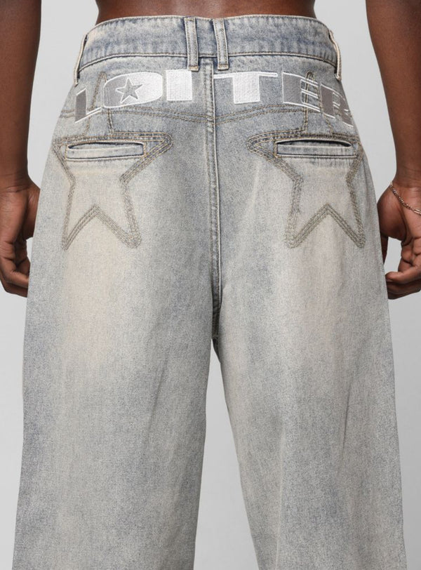 Loiter Star Layered Distressed Jeans "Washed Blue"