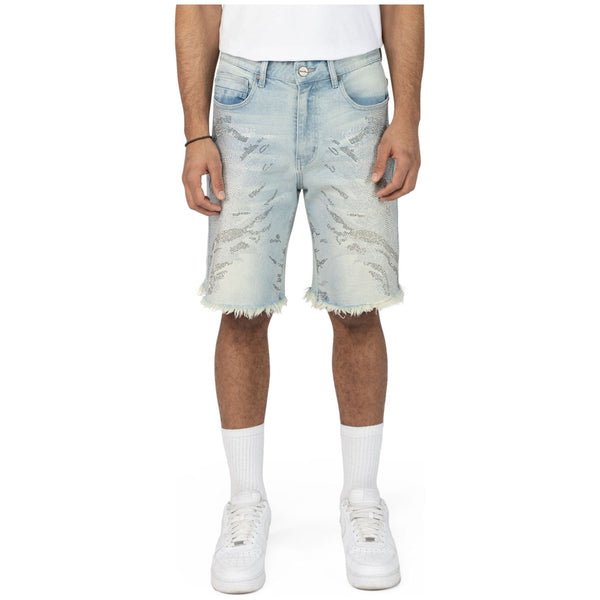 Smoke Rise Rhinestone Denim Shorts "Lucent Blue"