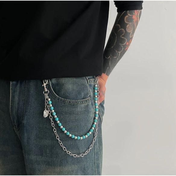Blue Beaded Pocket Chain