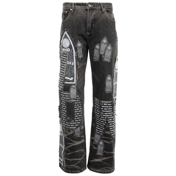 Who Decides War Motif Patched Jeans