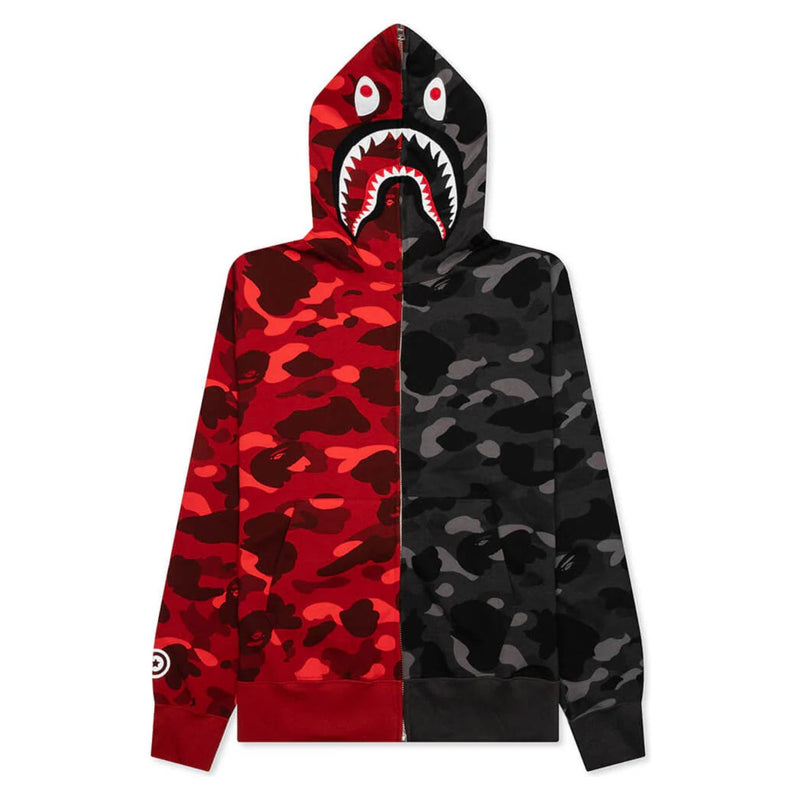 Bape Color Camo Separate Shark FZ Hoodie "Red/Black"