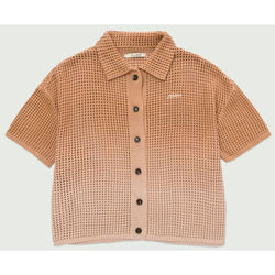 Honor The Gift Summer Crochet Ombre Button Up Tee "Tan"
