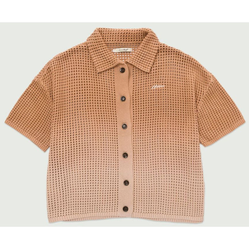 Honor The Gift Summer Crochet Ombre Button Up Tee "Tan"