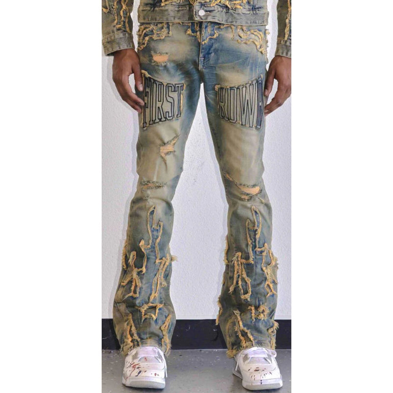 First Row Western Appliqué Stacked Jeans “Vintage Wash”