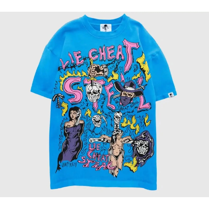 Warren Lotas Lie Cheat Steal Tee “Electric Blue”