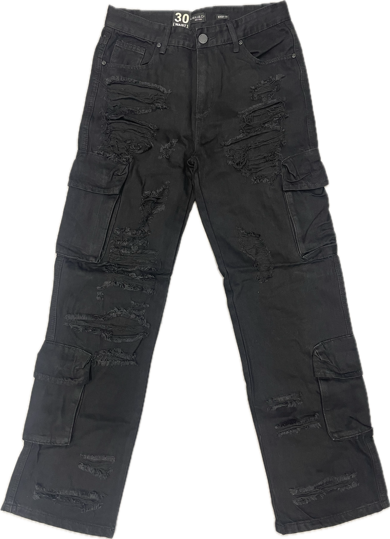 Waimea Shredded Baggy Pants "Jet Black"