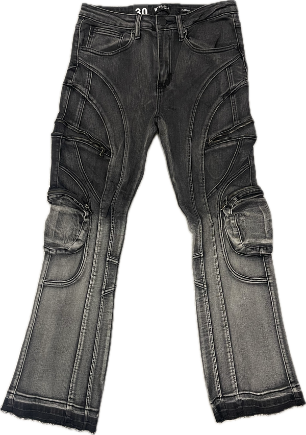 Waimea Pocket Flare Jeans "Black Wash"