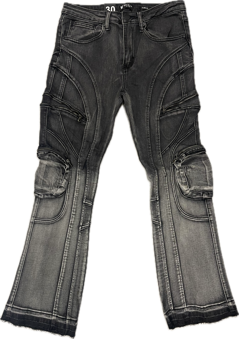 Waimea Pocket Flare Jeans "Black Wash"