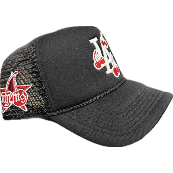 R3BORN LA Cherry Trucker Hat "Black"