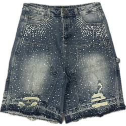 Paper Money Crystallized Jean Shorts "Blue"