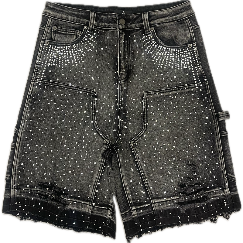 Paper Money Crystallized Jean Shorts "Black"