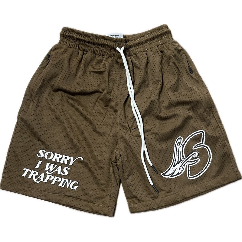 Sorry I Was Trappin Logo Shorts "Brown"