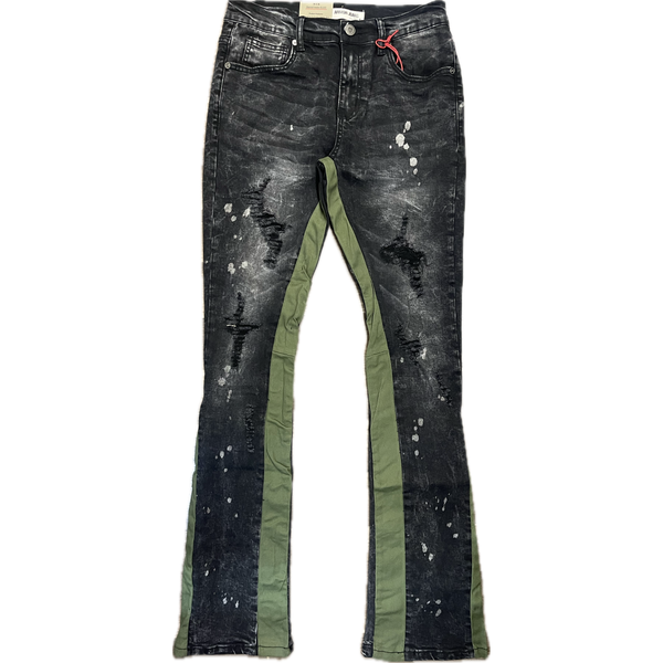 Armor Jeans Ripped Stacked Jeans "Black/Green"