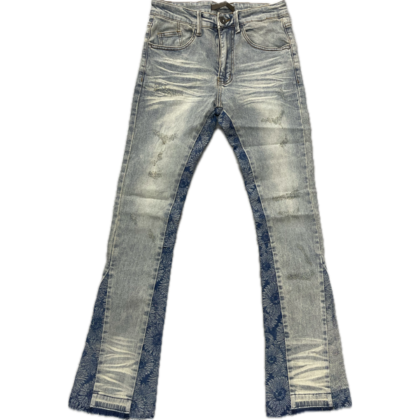 KDNK Flower Strip Skinny Flare Jeans “Vintage Wash”