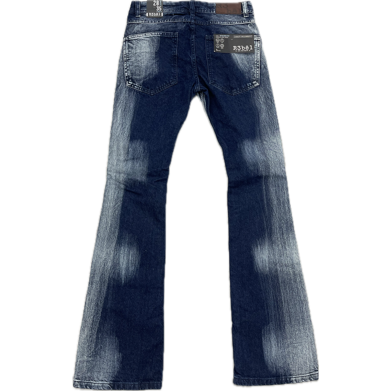 Rebel Distressed Stacked Flare Jeans “Blue”