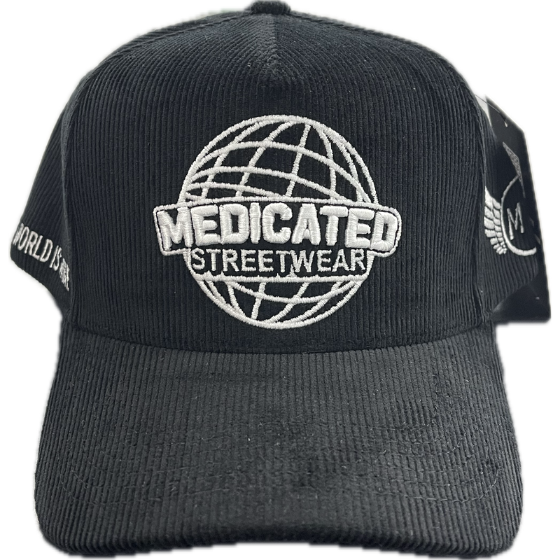 Medicated Streetwear Corduroy Snapback Hat “Black”