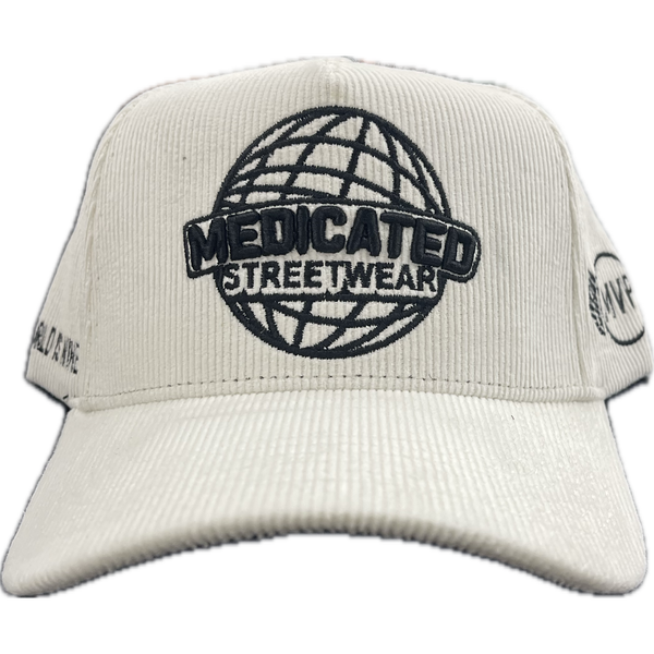 Medicated Streetwear Corduroy Snapback Hat “White”