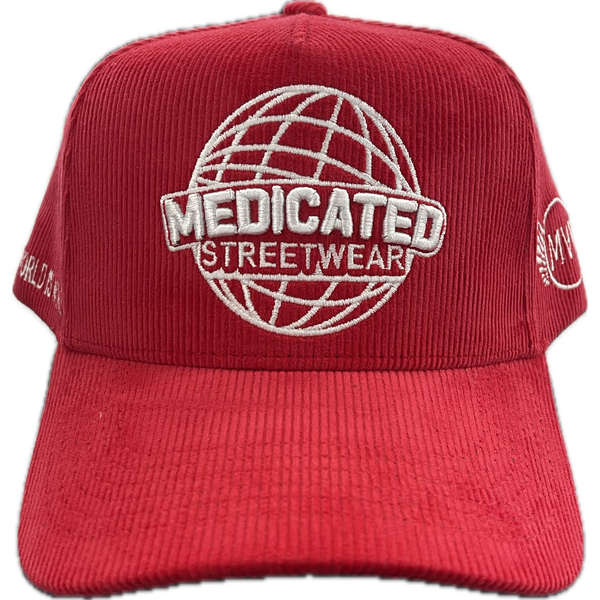 Medicated Streetwear Corduroy Snapback Hat “Red”