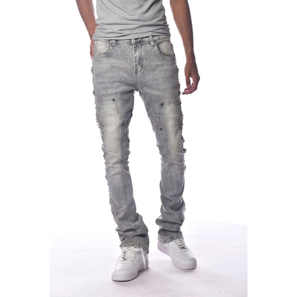 Gunzinii Studded Stacked Flare Jeans “Grey”