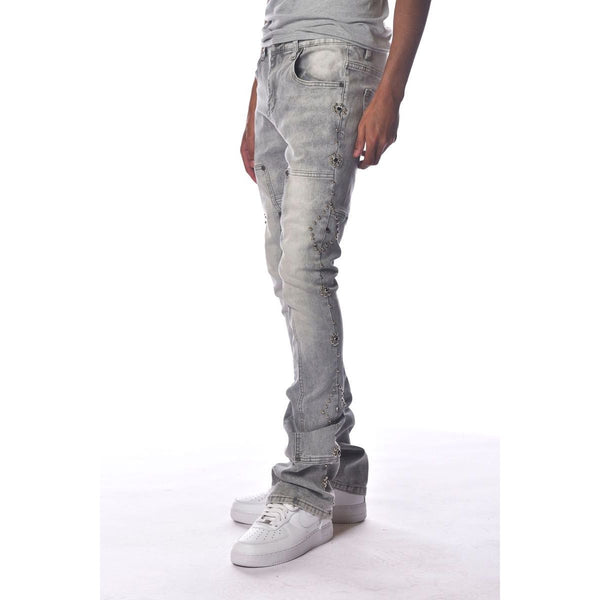 Gunzinii Studded Stacked Flare Jeans “Grey”