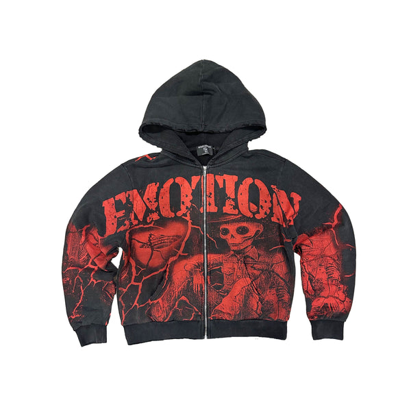 Mixed Emotion Acid Wash Deserted Hoodie “Black/Red”