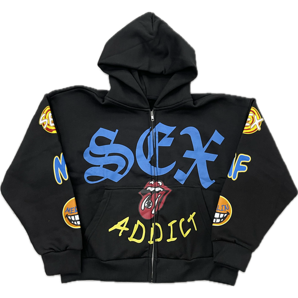 Merlins Father Addiction Zip Up Hoodie “Black/Multi”