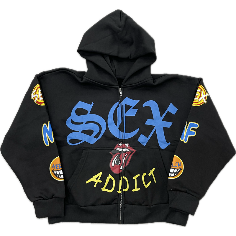 Merlins Father Addiction Zip Up Hoodie “Black/Multi”