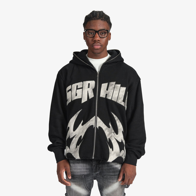 Sugar Hill Katana Raw Hem Zip Hoodie "Black"