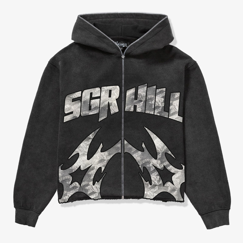 Sugar Hill Katana Raw Hem Zip Hoodie "Black"