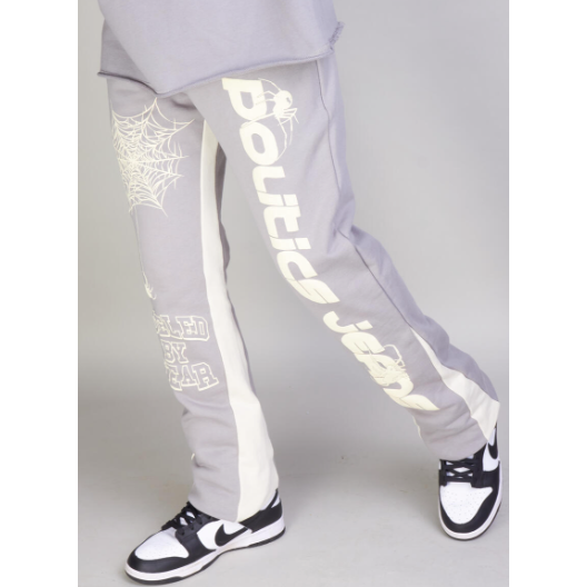 Politics Graphic Fleece Stacked Sweatpants "Grey"