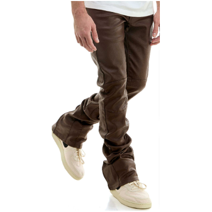 KDNK Waxed Zipper Stacked Pants "Brown"