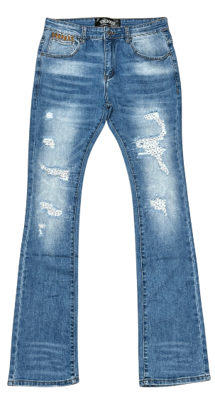 Vicious Stacked Rip & Repair W/ Metal Rivet Jeans "Blue"