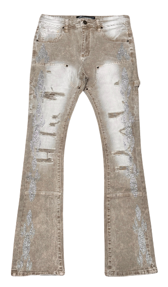 Vicious Stacked Rhinestone Jeans "Acid Tan"