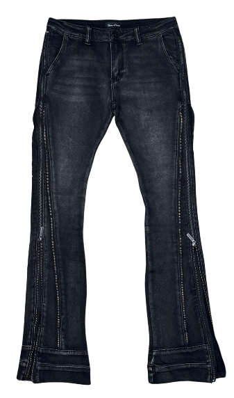 Vicious Stacked Multi Zipper Jeans "Black"