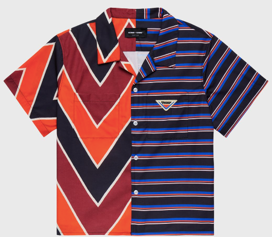 Homme Femme Double Pattern Button Up Tee "Orange/Blue"