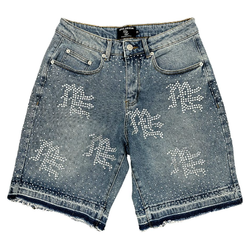 Mixed Emotion ME Rhinestone Denim Shorts "Blue"