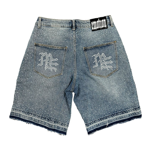 Mixed Emotion ME Rhinestone Denim Shorts "Blue"