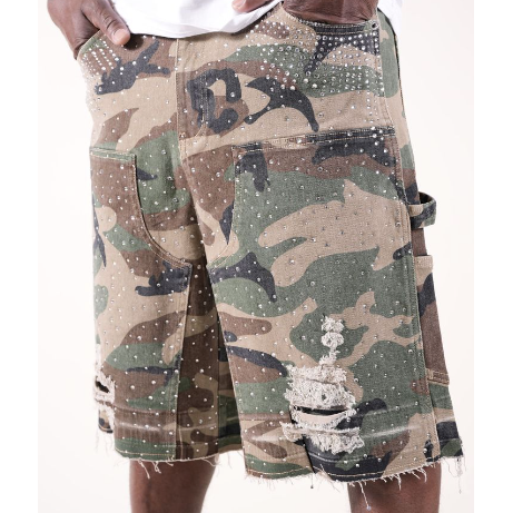 Paper Money Crystallized Camo Jean Shorts