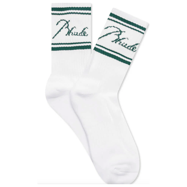 Rhude Script Logo Socks "White/Green"