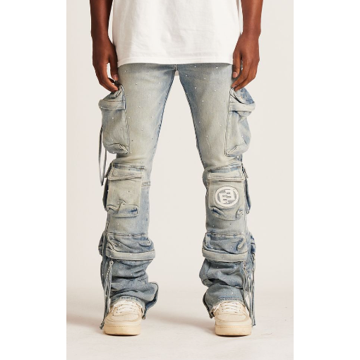 Embellish Hawk Cargo Flare Jeans "Iced Blue"