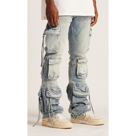 Embellish Hawk Cargo Flare Jeans "Iced Blue"