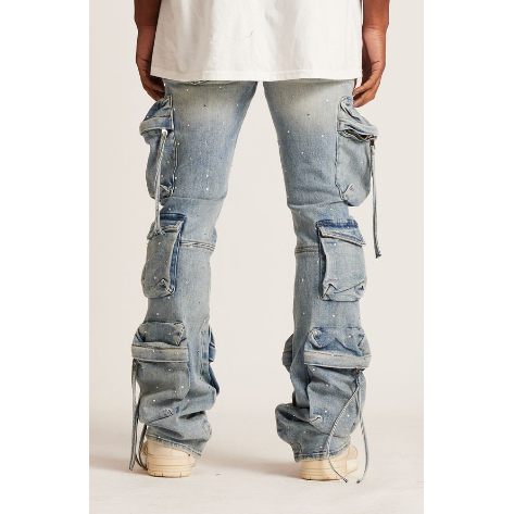 Embellish Hawk Cargo Flare Jeans "Iced Blue"
