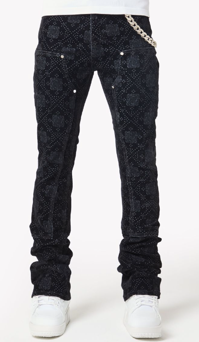 Guapi Monogram Velour Denim Jeans "All Black"