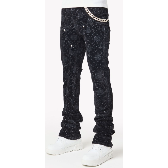 Guapi Monogram Velour Denim Jeans "All Black"