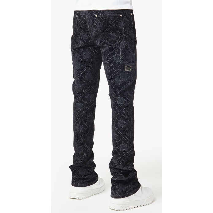 Guapi Monogram Velour Denim Jeans "All Black"