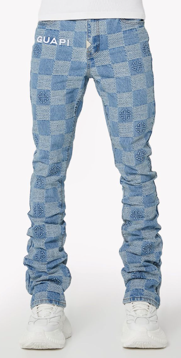 Guapi Checkerboard Denim Jeans "Aqua Blue"